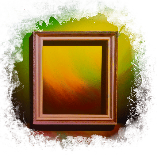 Empty frame hanging on a wall, light streaming in from the top left casting shadows. The edges of the image are blurred and irregular. Initially in greyscale, but on interaction or hover becomes filled with colors.